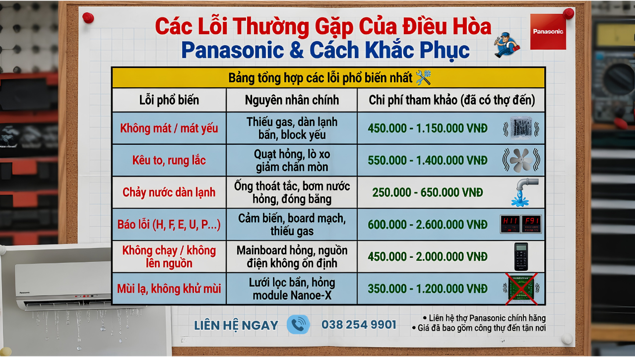 lỗi thường gặp điều hòa panasonic